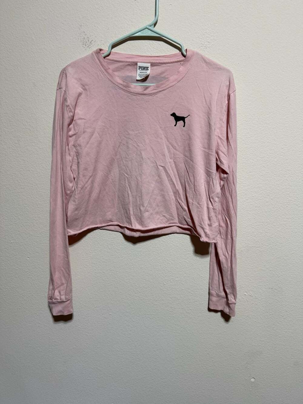 Victoria's Secret PINK Long Sleeve Graphic Logo Raw Hem Cropped T-Shirt